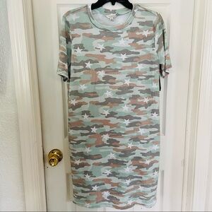 NWT LUCKY BRAND camo camouflage army stars soft burn Out shirt dress size small